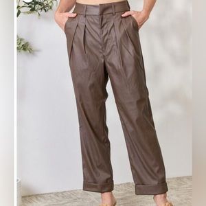 Zenana Vegan Leather Pleat Front Pants IN BLACK Size L